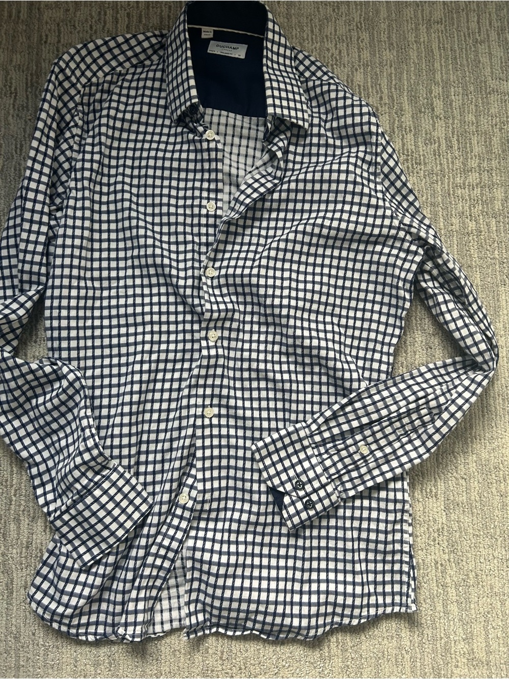 Duchamp Black Grid Check Dress Shirt on White